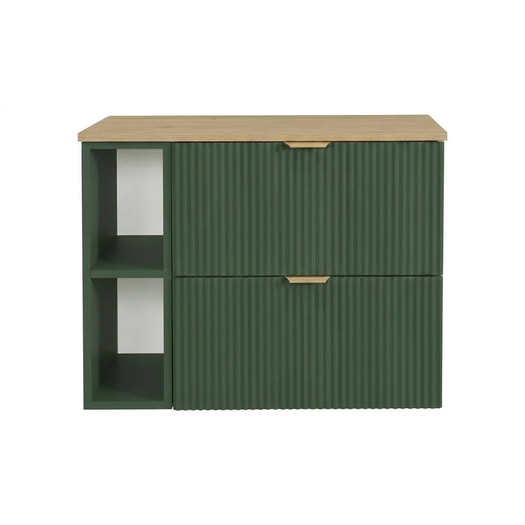 Dulap pentru lavoar 80 cm cu raft, fronturi canelate Willy - Verde, Nuc top