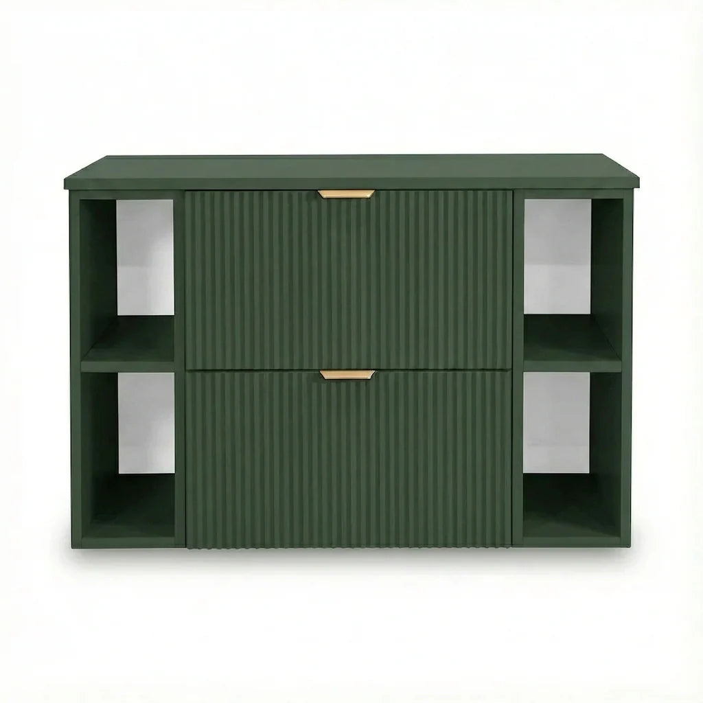 Dulap pentru lavoar 100 cm, cu 2 raft, fronturi canelate Willy - Verde