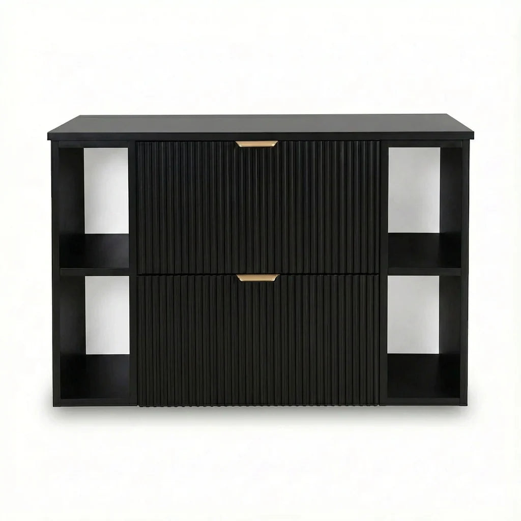 Dulap pentru lavoar 100 cm, cu 2 raft, fronturi canelate Willy - Negru
