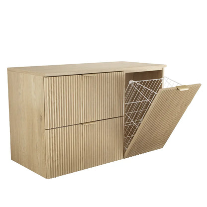 Dulap pentru lavoar 100 cm, cu cos de rufe, fronturi canelate Willy - Stejar Cremona