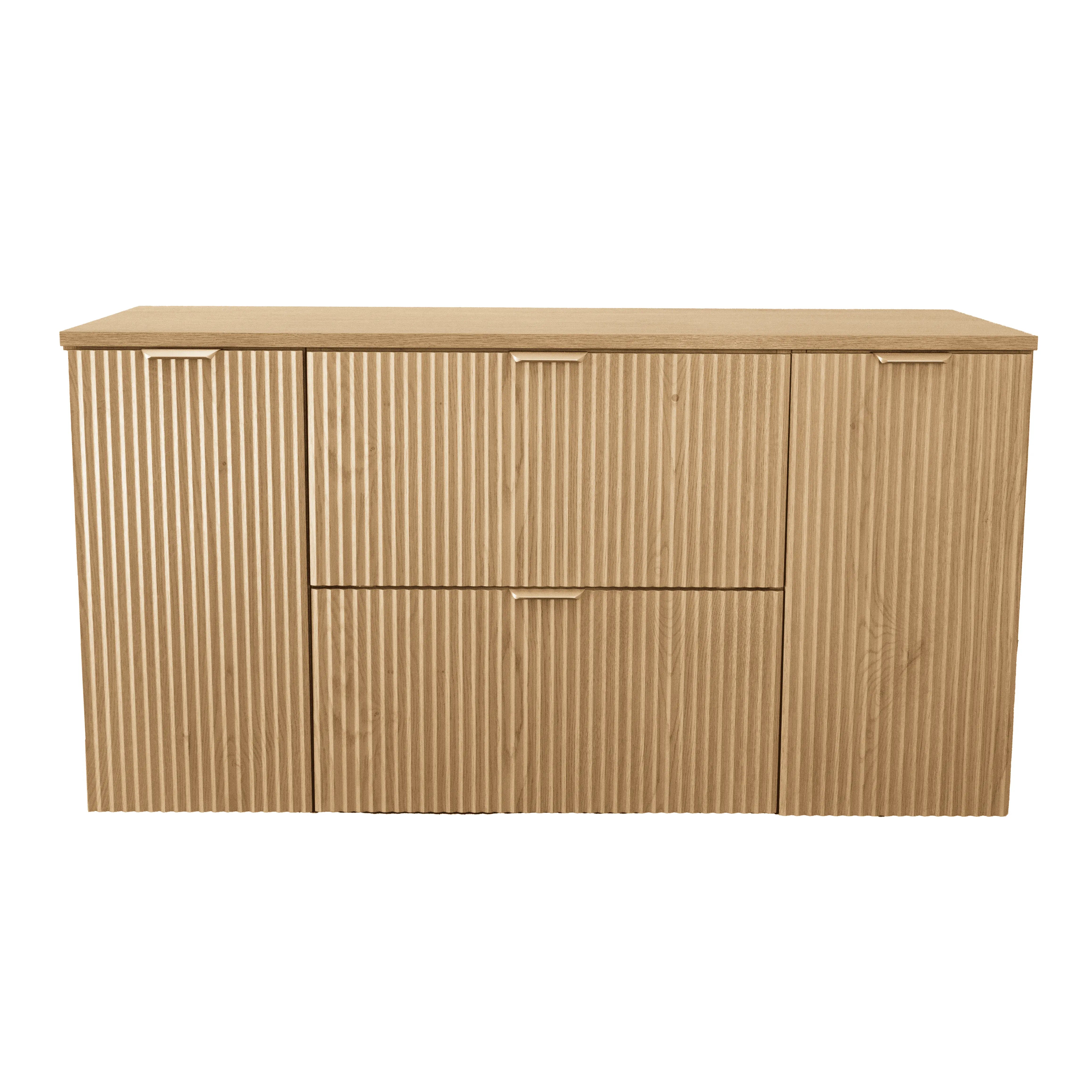Dulap pentru lavoar 120 cm cu 2 usi, cu 2 sertare, fronturi canelate Willy - Stejar Cremona