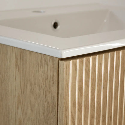 Dulap pentru lavoar 60 cm cu chiuveta, 2 sertare, fronturi canelate Willy - Stejar Cremona