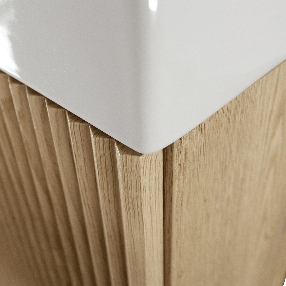 Dulap pentru lavoar 40 cm, cu chiuveta, 1 usa, fronturi canelate Willy - Stejar Cremona