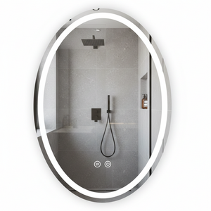 Oglindă ovală de perete cu LED Marco 50 × 70 cm, cu iluminare reglabilă, funcție antiaburire și control tactil, ideală pentru băi moderne.
