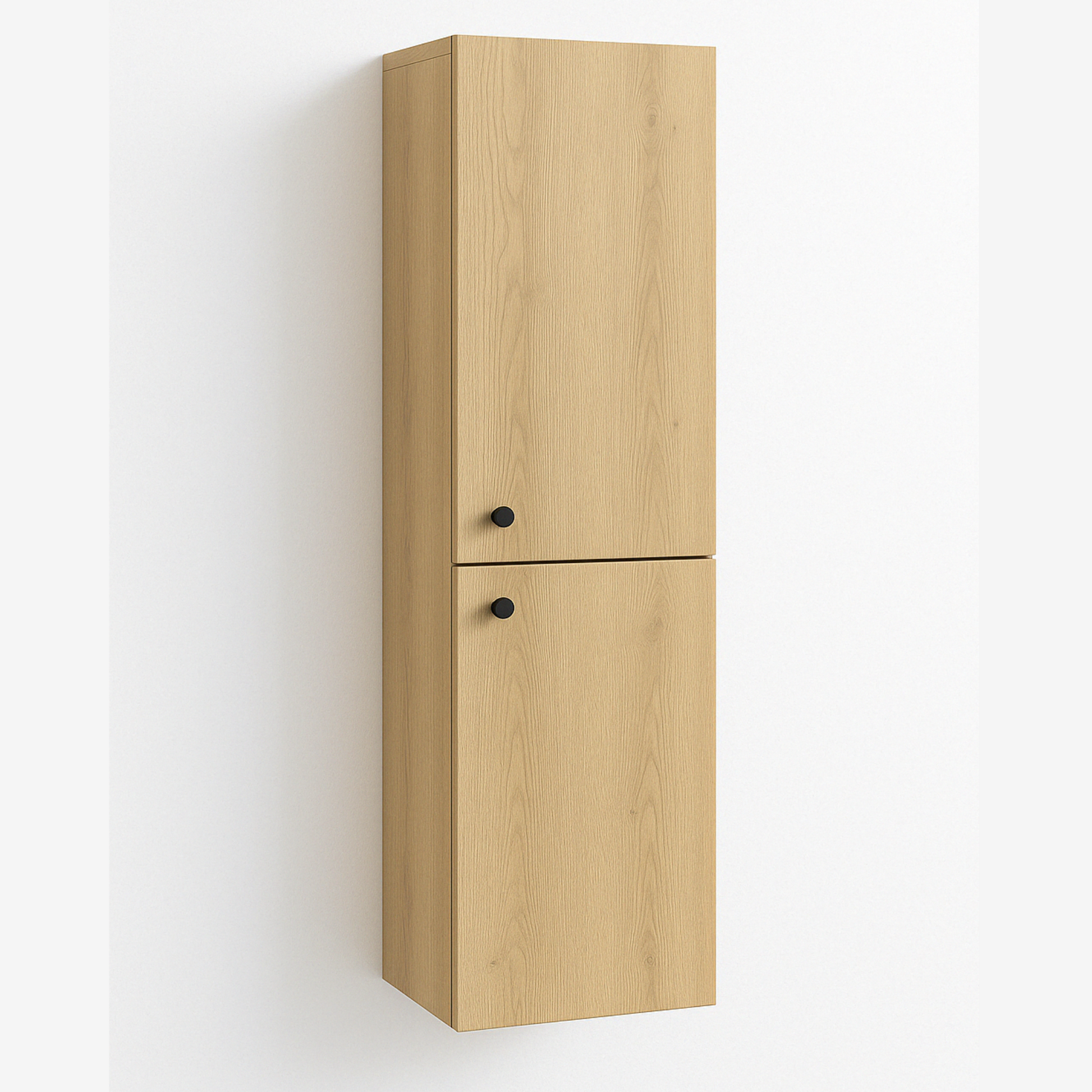 Dulap înalt pentru baie Beti 120 cm cu 2 uși, finisaj Stejar Cremona, oferă spațiu amplu de depozitare și un aspect natural, cald și elegant.