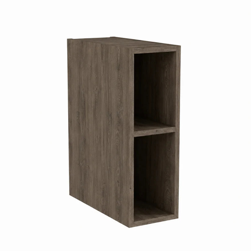 Raft îngust de baie de 20 cm cu o poliță, în decor Nuc închis, cu design elegant și clasic.