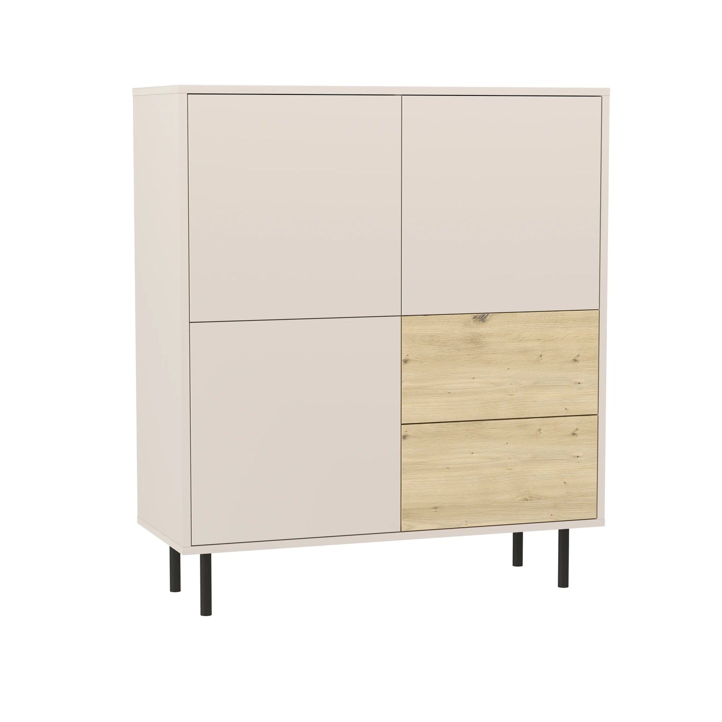 Comoda inalta 100 cm, cu 3 usi, cu 2 sertare Lola - Casmir/Stejar artizanal