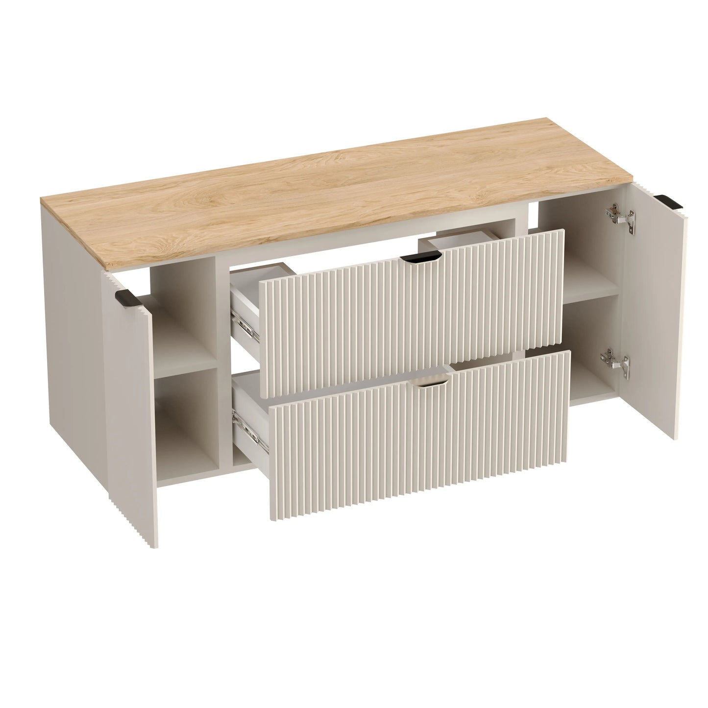 Dulap pentru lavoar 140 cm cu 2 usi, cu 2 sertare, fronturi canelate Willy - Casmir, Nuc top