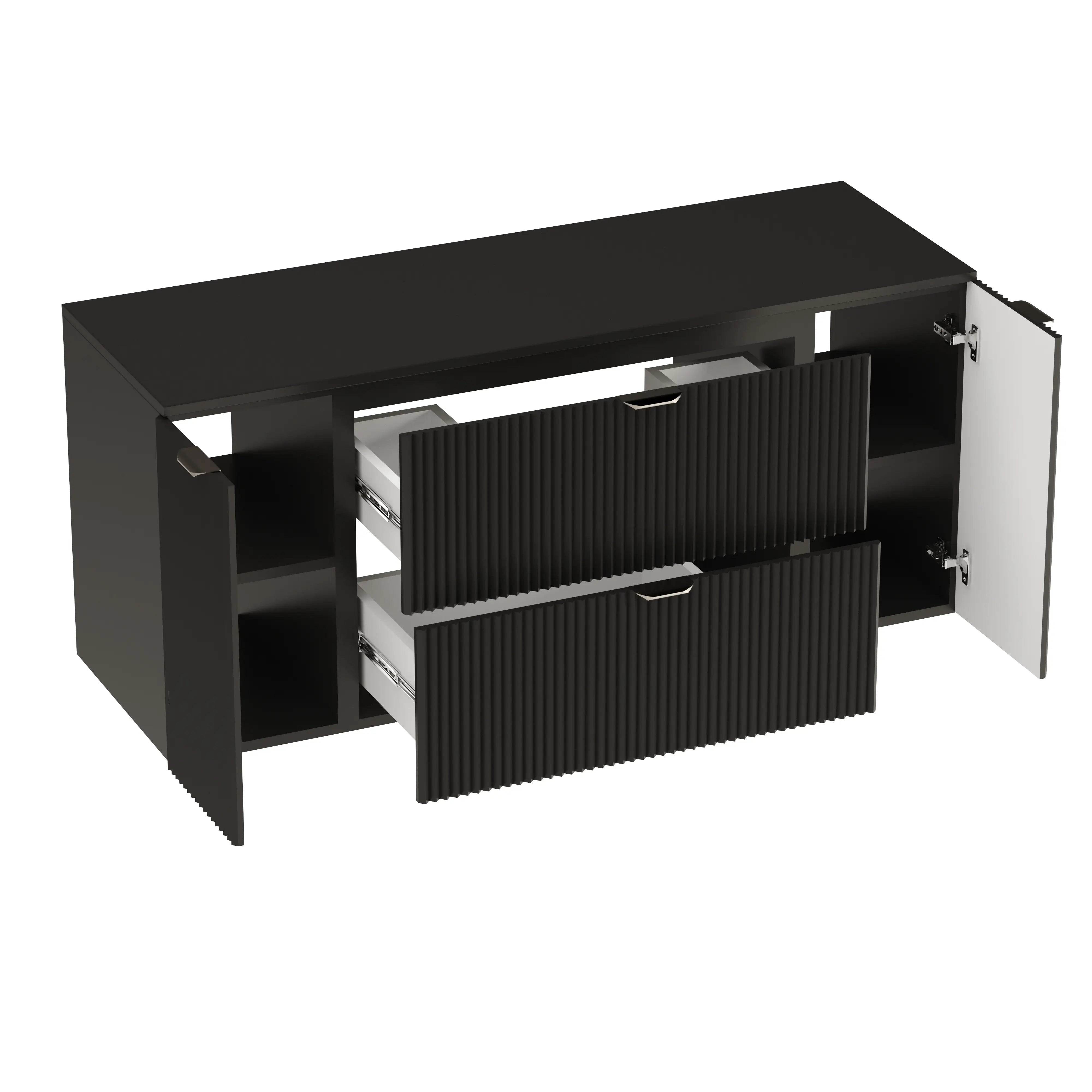 Dulap pentru lavoar 140 cm cu 2 usi, cu 2 sertare, fronturi canelate Willy - Negru