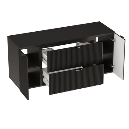 Dulap pentru lavoar 140 cm cu 2 usi, cu 2 sertare, fronturi canelate Willy - Negru