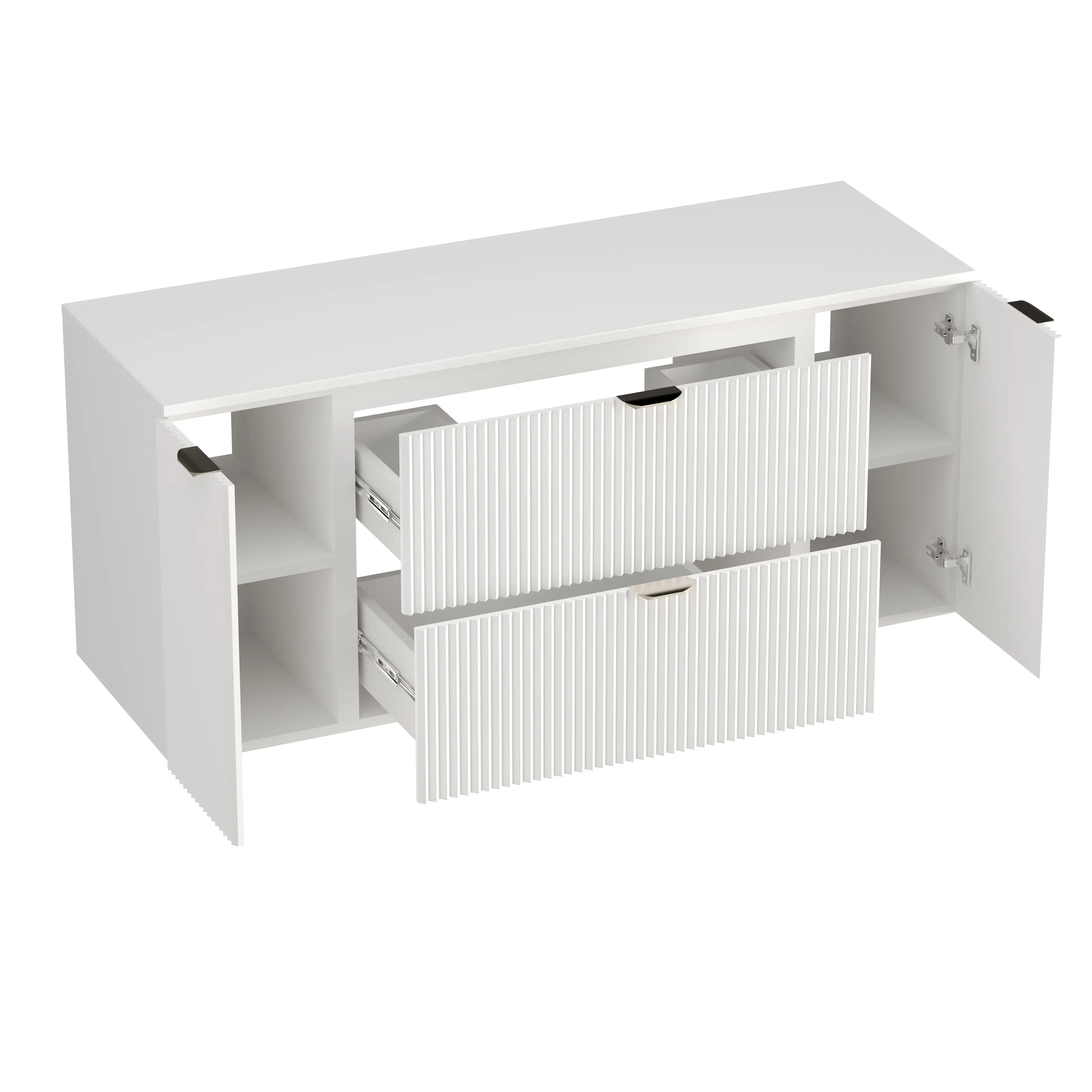Dulap pentru lavoar 140 cm cu 2 usi, cu 2 sertare, fronturi canelate Willy - Alb