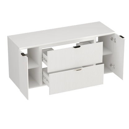 Dulap pentru lavoar 140 cm cu 2 usi, cu 2 sertare, fronturi canelate Willy - Alb