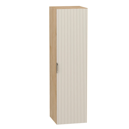 Dulap înalt pentru baie Willy 120 cm Casmir/Nuc, cu fronturi canelate și combinație caldă de culori, oferă spațiu amplu și un aspect modern, rafinat.