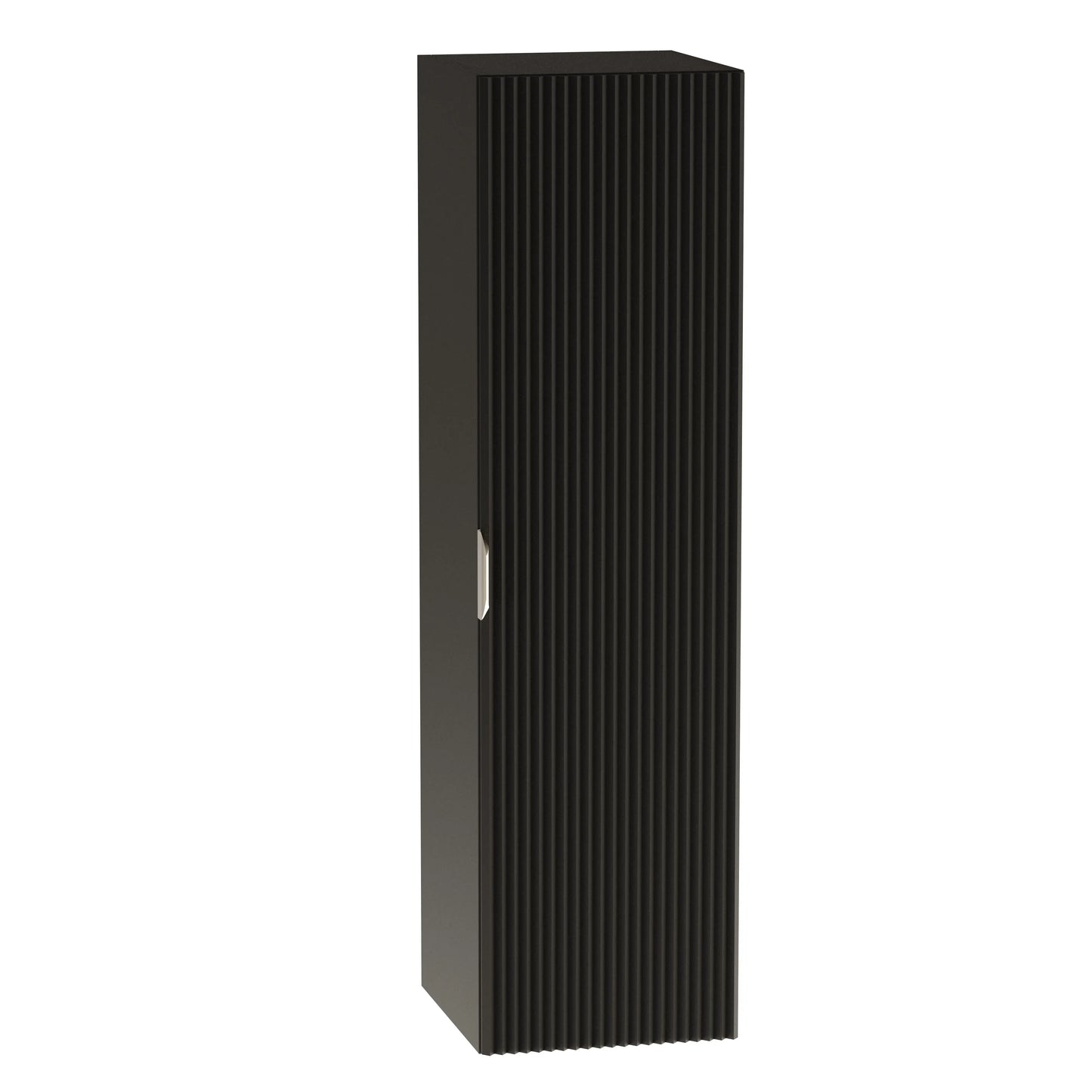 Dulap înalt pentru baie Willy 120 cm Negru, cu fronturi canelate și design modern, spațiu generos de depozitare și materiale rezistente la umiditate.