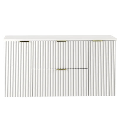 Dulap pentru lavoar 120 cm cu 2 usi, cu 2 sertare, fronturi canelate Willy - Alb