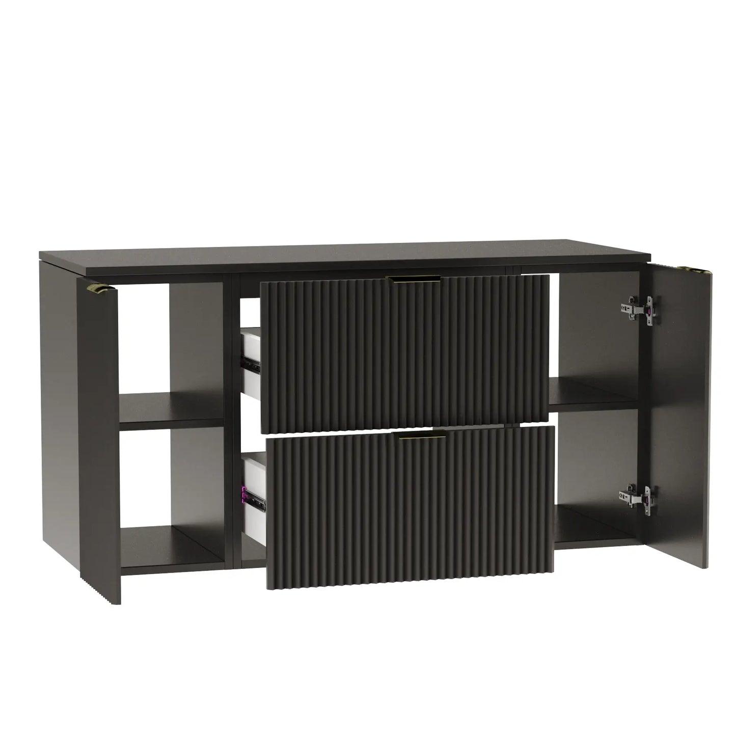 Dulap pentru lavoar 120 cm cu 2 usi, cu 2 sertare, fronturi canelate Willy - Negru