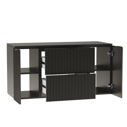 Dulap pentru lavoar 120 cm cu 2 usi, cu 2 sertare, fronturi canelate Willy - Negru