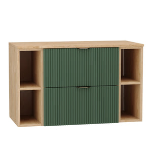 Dulap pentru lavoar Modern – Willy 100 cm în Verde Salvie/Nuc

Adaugă o notă elegantă și naturală băii tale cu dulapul pentru lavoar Willy 100 cm. Acest mobilier funcțional include un dulap de bază de 60 cm, două etajere laterale de câte 20 cm și un blat de 100 cm, creând o soluție completă și practică pentru spațiul tău.

Fronturile cu textură riflată în nuanța trendy Verde Salvie oferă un aspect modern și rafinat, iar detaliile calde de Nuc ale etajerelor și blatului aduc o atmosferă primitoare. Mânerele 