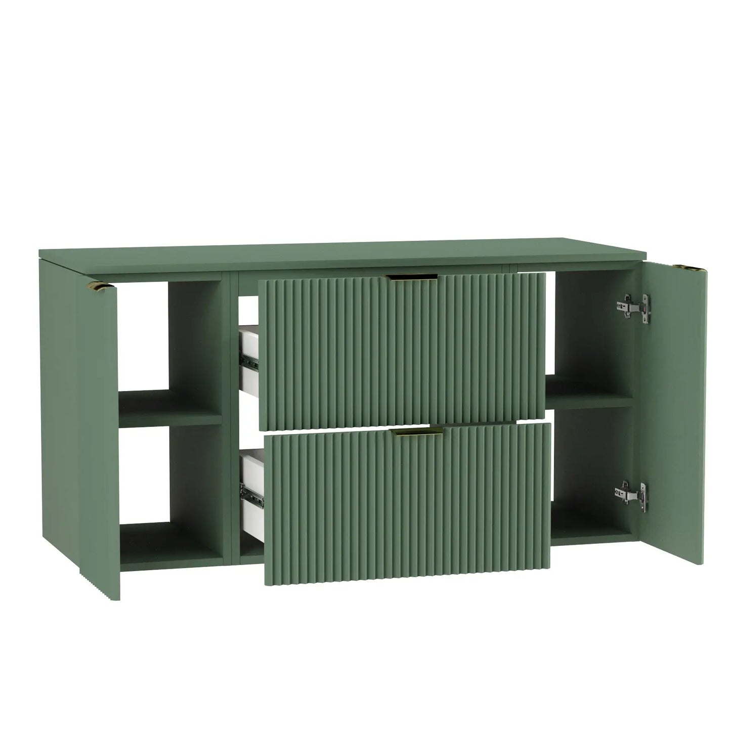 Dulap pentru lavoar 120 cm cu 2 usi, cu 2 sertare, fronturi canelate Willy - Verde