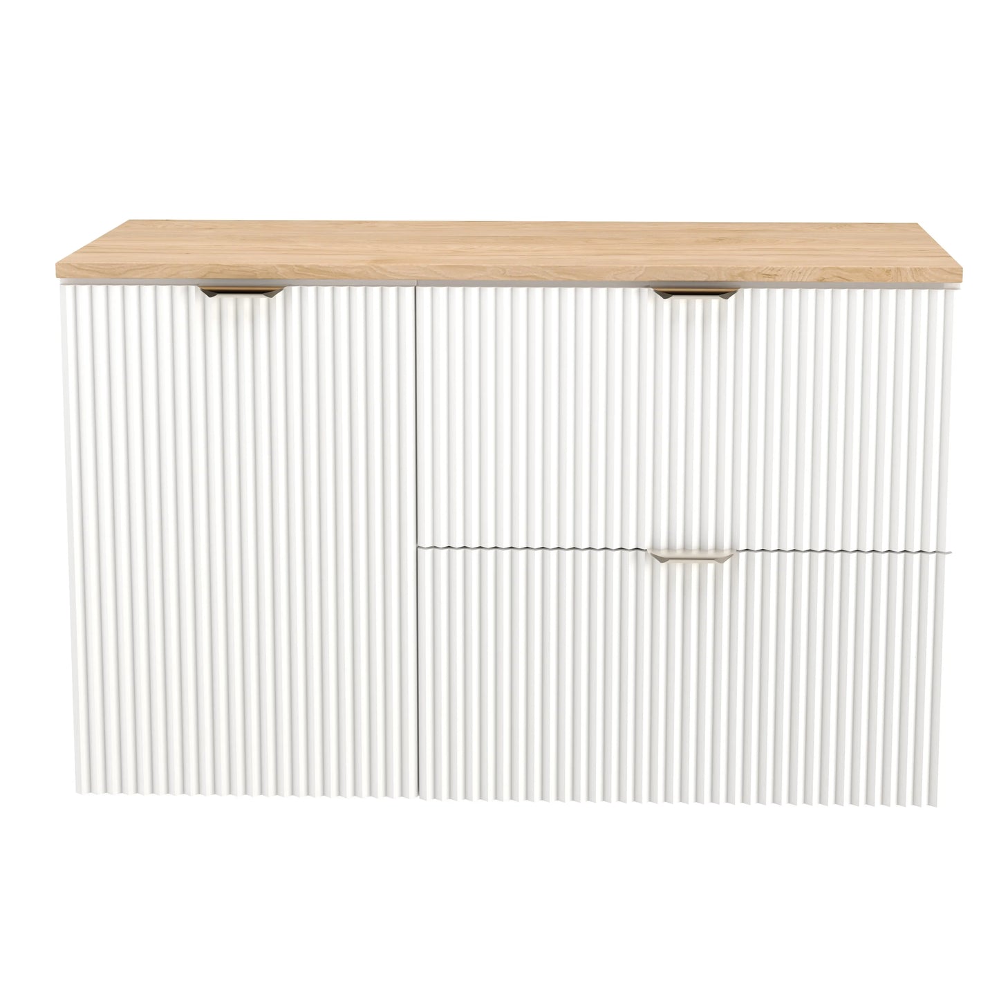 Dulap pentru lavoar 100 cm, cu cos de rufe, fronturi canelate Willy - Alb, Nuc top