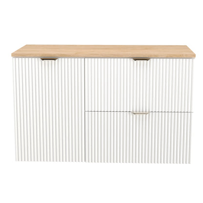 Dulap pentru lavoar 100 cm, cu cos de rufe, fronturi canelate Willy - Alb, Nuc top