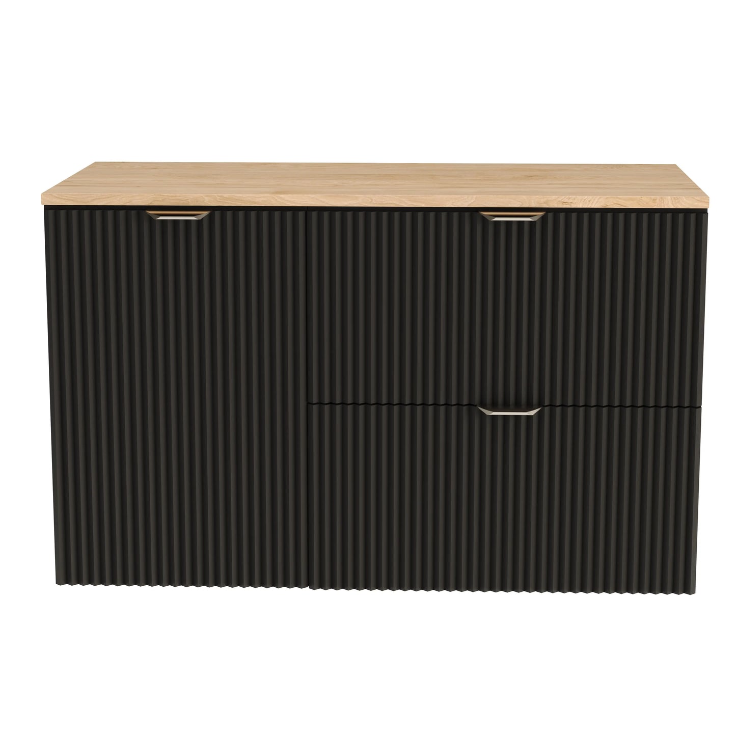 Dulap pentru lavoar 100 cm, cu cos de rufe, fronturi canelate Willy - Negru, Nuc top