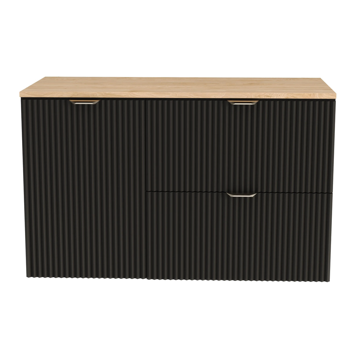 Dulap pentru lavoar 100 cm, cu cos de rufe, fronturi canelate Willy - Negru, Nuc top