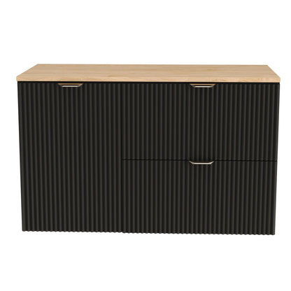 Dulap pentru lavoar 100 cm, cu cos de rufe, fronturi canelate Willy - Negru, Nuc top