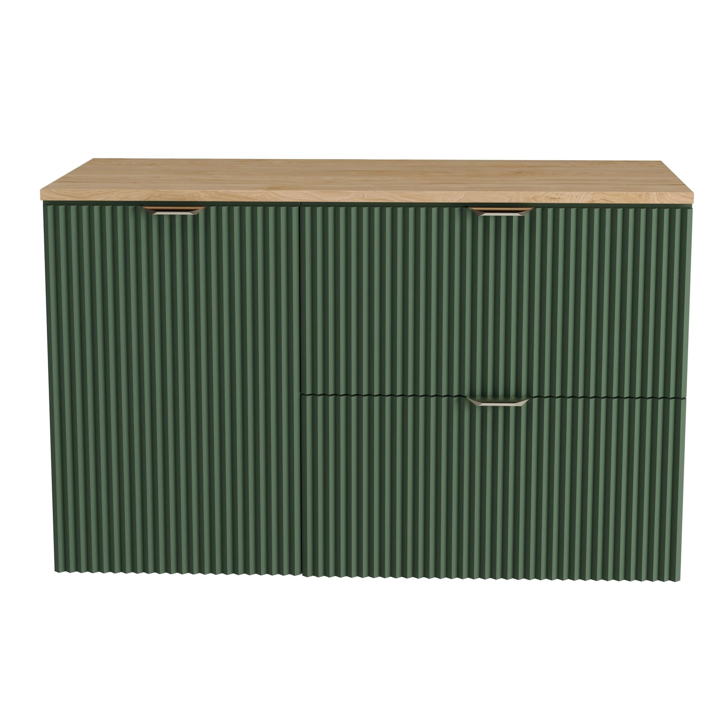 Dulap pentru lavoar 100 cm, cu cos de rufe, fronturi canelate Willy - Verde, Nuc top