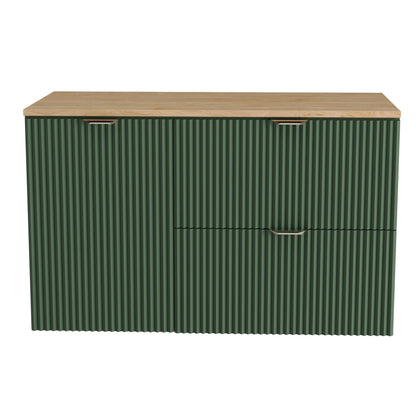 Dulap pentru lavoar 100 cm, cu cos de rufe, fronturi canelate Willy - Verde, Nuc top