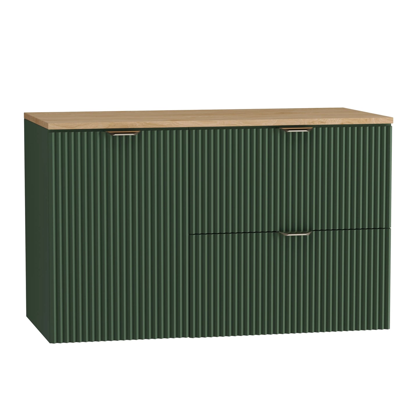 Dulap pentru lavoar 100 cm, cu cos de rufe, fronturi canelate Willy - Verde, Nuc top