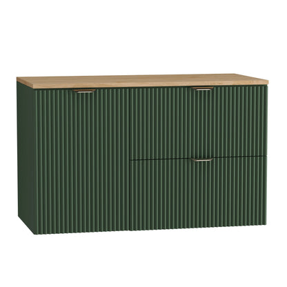 Dulap pentru lavoar 100 cm, cu cos de rufe, fronturi canelate Willy - Verde, Nuc top