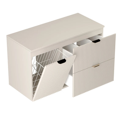 Dulap pentru lavoar 100 cm, cu cos de rufe, fronturi canelate Willy - Casmir