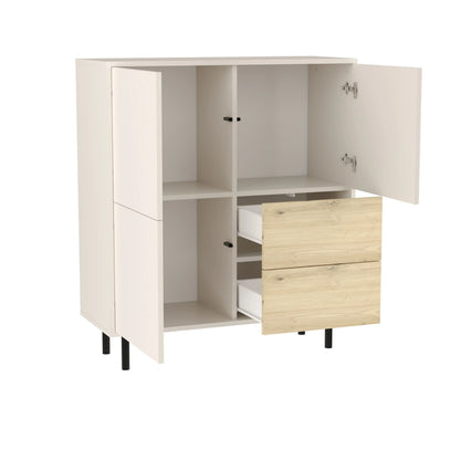 Comoda inalta 100 cm, cu 3 usi, cu 2 sertare Lola - Casmir/Stejar artizanal