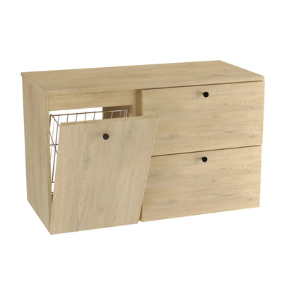 Dulap pentru lavoar 100 cm, cu cos de rufe, fronturi netede Beti - Stejar Cremona