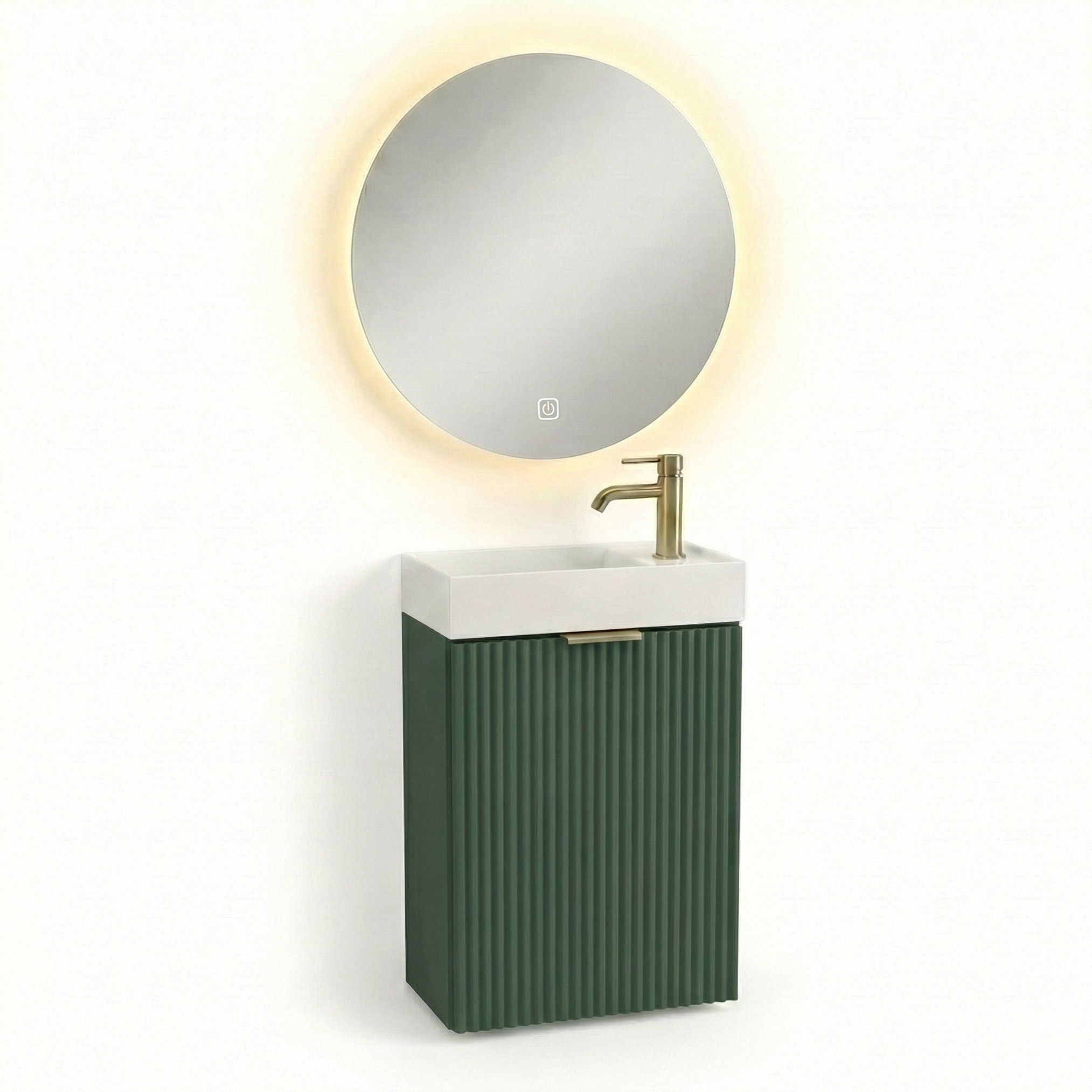 Set mobilier baie Willy Verde cu dulap și lavoar de 40 cm, front striat și design compact pentru băi moderne