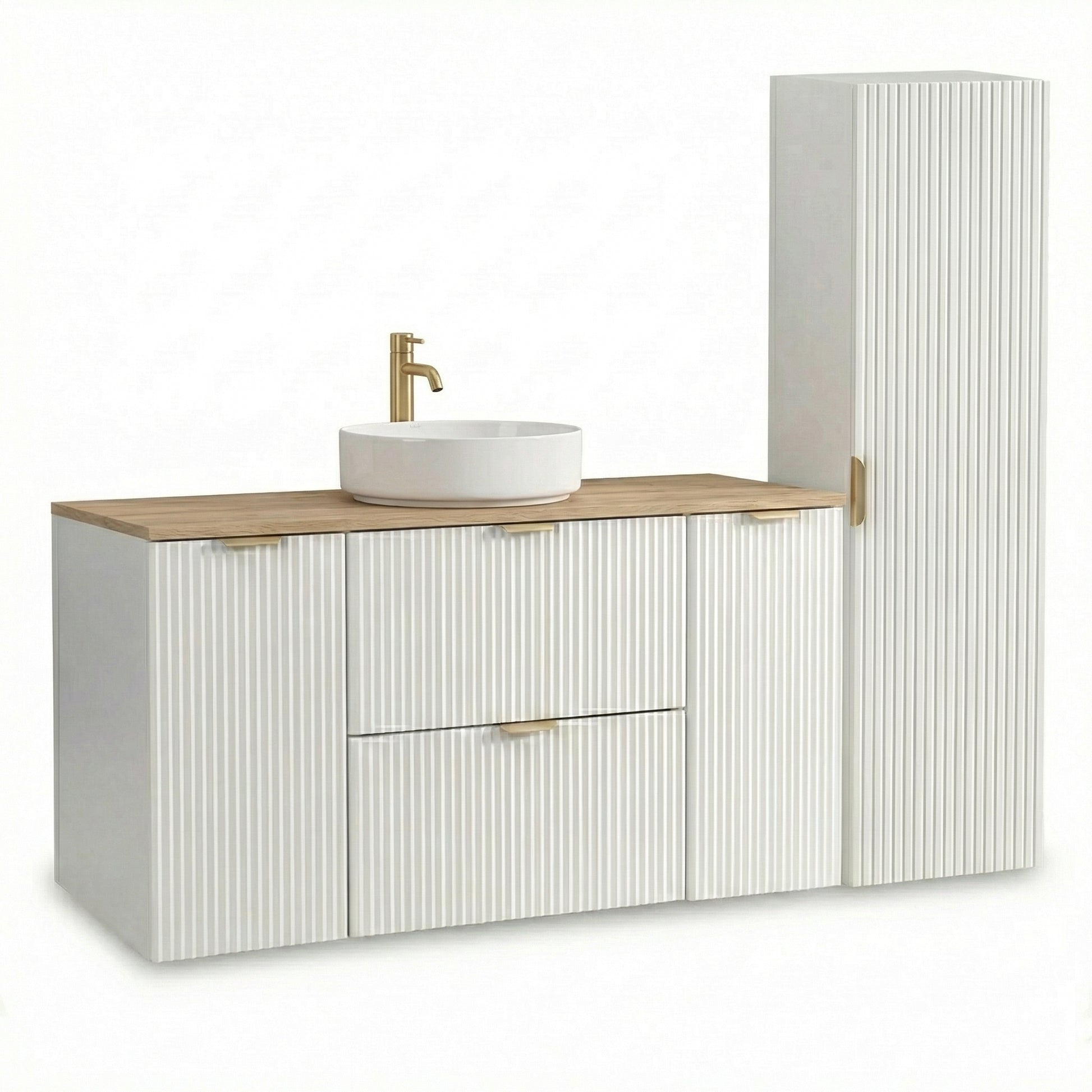 Mobilier baie Willy Alb/Nuc – dulap pentru lavoar 120 cm cu 2 uși și 2 sertare și dulap înalt 120 cm