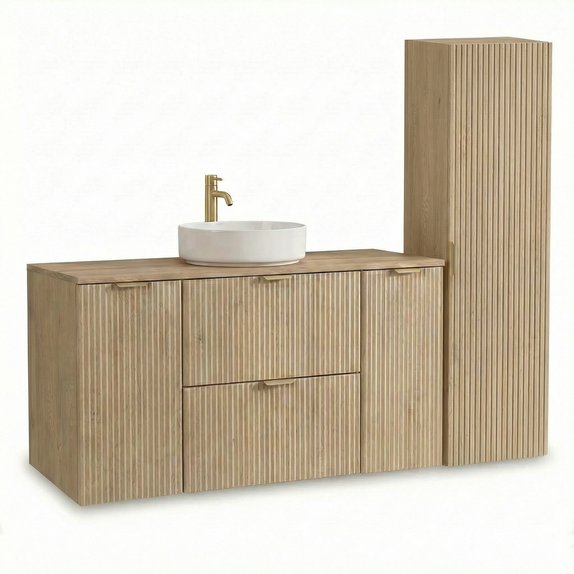 Set mobilier baie Willy Stejar Cremona cu dulap pentru lavoar 120 cm și dulap înalt 120 cm