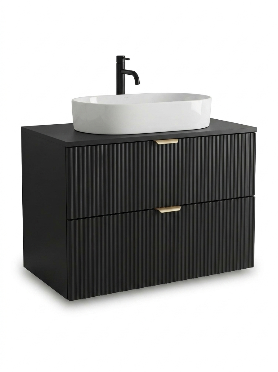 Dulap pentru lavoar Willy 80 cm, negru, cu 2 sertare SOFT-CLOSE, realizat din MDF și PAL laminat. Design modern și elegant pentru baia ta.