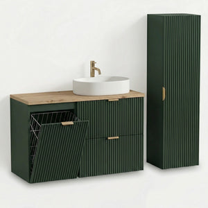 Mobilier baie Willy Verde/Nuc – dulap pentru lavoar 100 cm cu coș de rufe și dulap înalt 120 cm