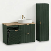 Mobilier baie Willy Verde/Nuc – dulap pentru lavoar 100 cm cu coș de rufe și dulap înalt 120 cm