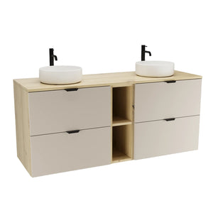 Set mobilier baie Orio Casmir/Stejar Artizanal de 140 cm, cu 2 dulapuri, 4 sertare SOFT-CLOSE, raft și blat