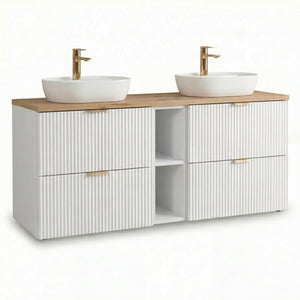 Set mobilier baie Willy Alb/Nuc cu dulap pentru lavoar de 140 cm, 4 sertare și raft lateral