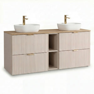 Set mobilier baie Willy Casmir/Nuc cu dulap pentru lavoar de 140 cm, 4 sertare și raft lateral