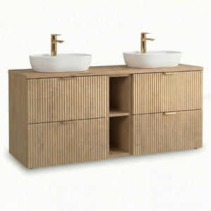 Set mobilier baie Willy Stejar Cremona cu dulap pentru lavoar de 140 cm, 4 sertare și raft lateral