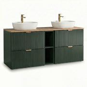 Set mobilier baie Willy Verde/Nuc cu dulap pentru lavoar de 140 cm, 4 sertare și raft lateral