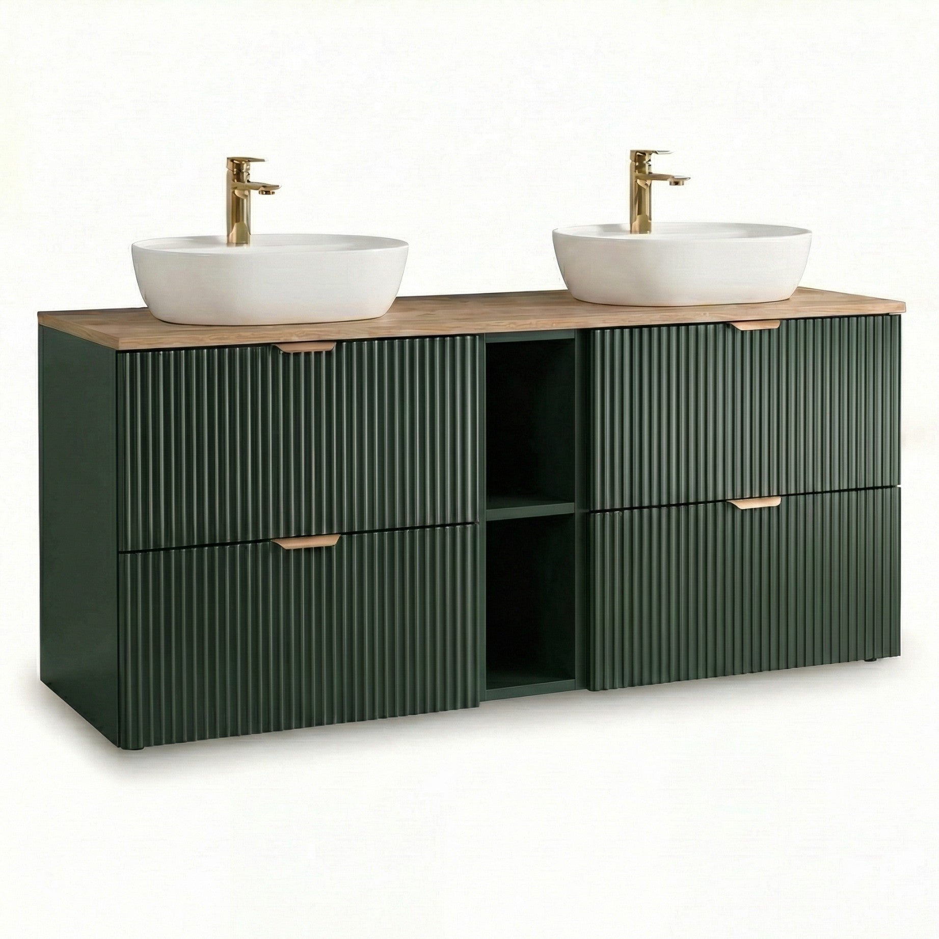 Set mobilier baie Willy Verde/Nuc cu dulap pentru lavoar de 140 cm, 4 sertare și raft lateral