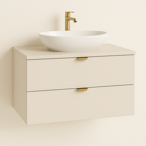 Dulap pentru lavoar Orio 80 cm Casmir cu fronturi netede, 2 sertare Soft-Close și blat inclus – mobilier elegant și practic pentru baie.