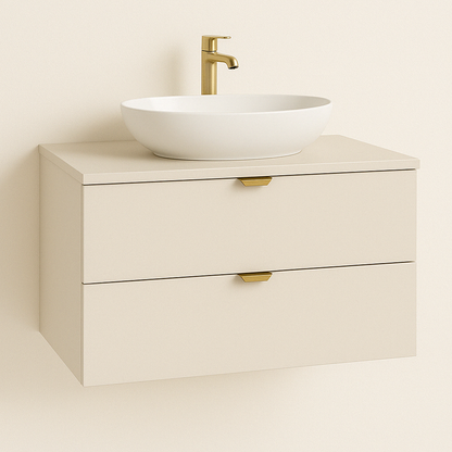 Dulap pentru lavoar Orio 80 cm Casmir cu fronturi netede, 2 sertare Soft-Close și blat inclus – mobilier elegant și practic pentru baie.