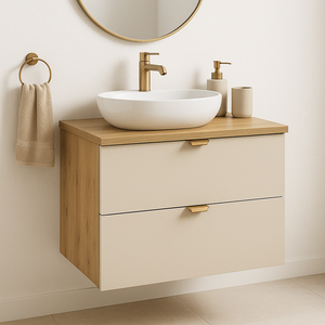 Dulap lavoar Orio 80 cm Cașmir/Stejar Artizanal – fronturi netede, sertare spațioase și mânere metalice, design modern și elegant.